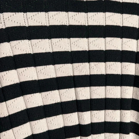 Striped pointelle summer sweater, S-M, crewneck, black white, cropped, Pretty - Picture 5 of 9